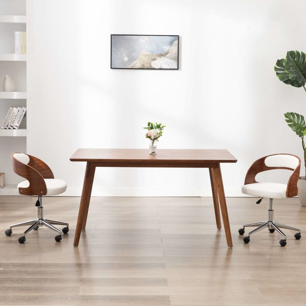 Petromila vidaXL Otočná kancelárska stolička biela ohýbané drevo a umelá koža